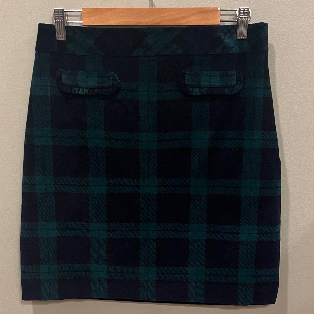 Talbots Dark Green and Black Checkered Pencil Skirt